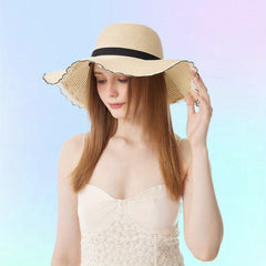 Women's Wide Brim Straw Sun Hat Floppy Beach Cap