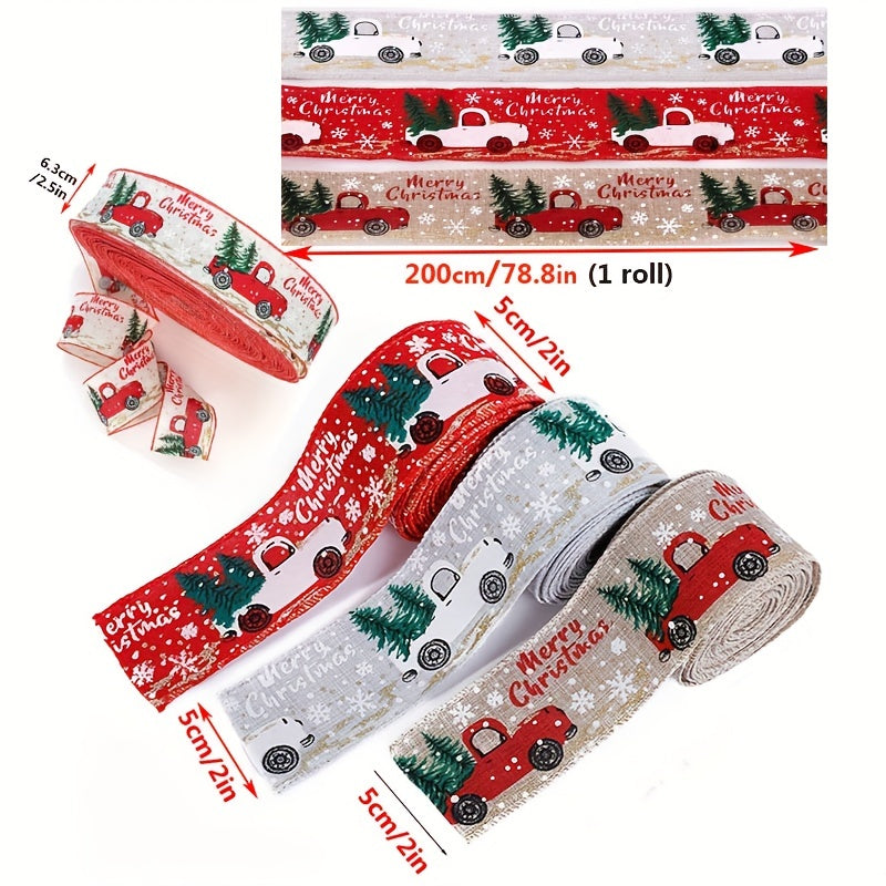 Wide Lined Rope Xmas Tree Truck Christmas Bow Ribbons