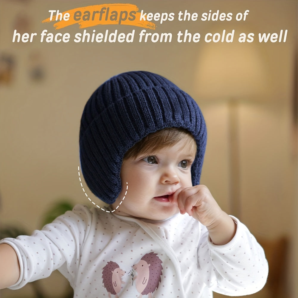 Sport Windproof Knit Beanie Hat With Fleece Lined For Kids