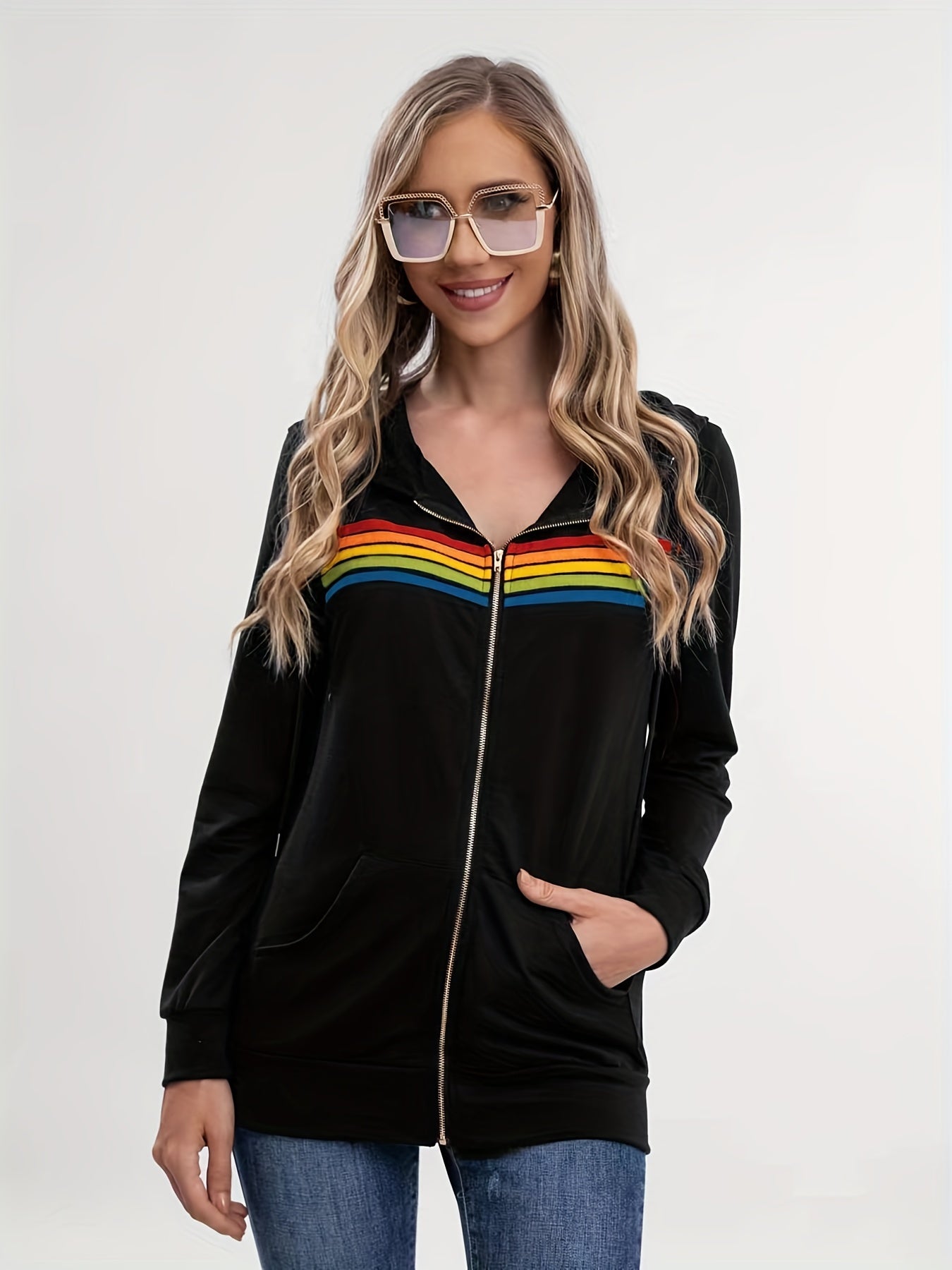 Women's Block Rainbow Hooded Sweatshirt