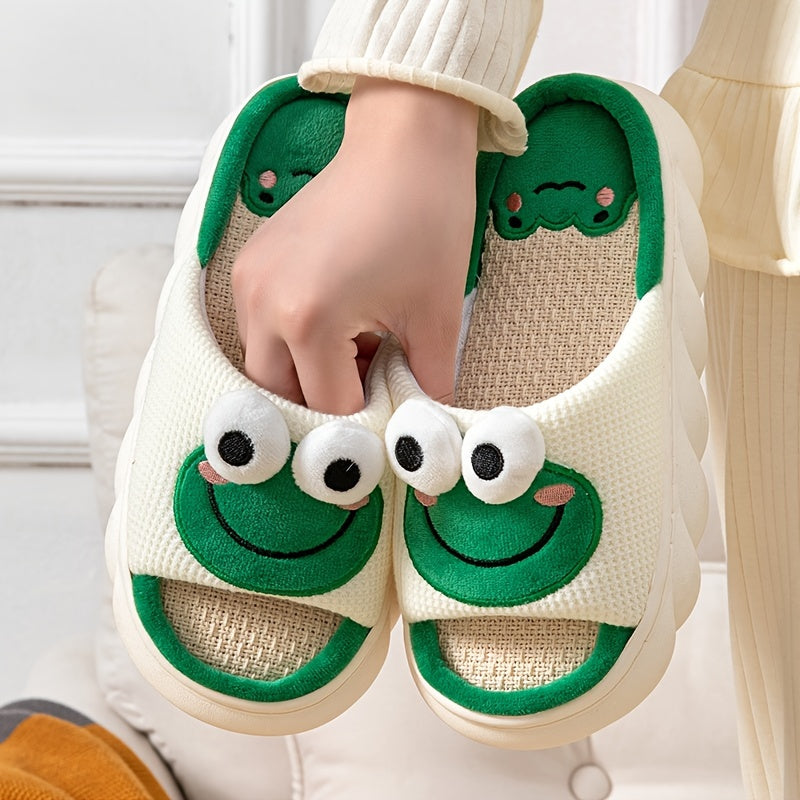 Women's Frog House Slippers Soft Sole Anti-slip Warm Plush Home Shoes