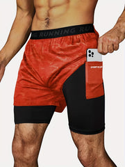 Men's 2-Layer Gym Running Shorts w/ Pockets Breathable Quick Dry