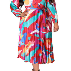 Abstract Print Lantern Sleeve Maxi Dress