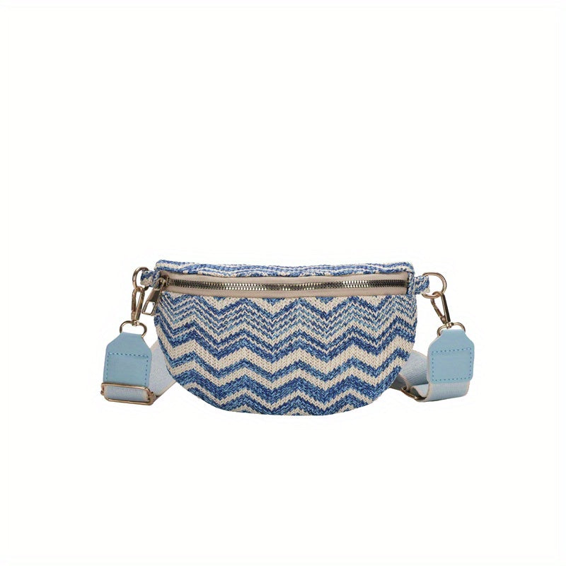 Rainbow Woven Straw Waist Bag Colorful Crossbody Bag