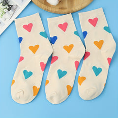 3 Pairs Heart Print Socks Comfy Mid Tube Women's Stockings