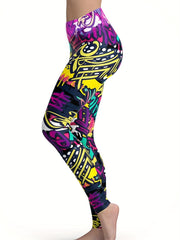 Graffiti Print High Rise Leggings