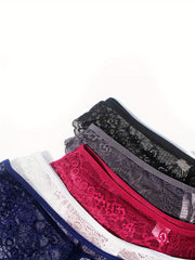5pcs Floral Lace Panties Soft & Comfy Low Waist Stretchy Panties