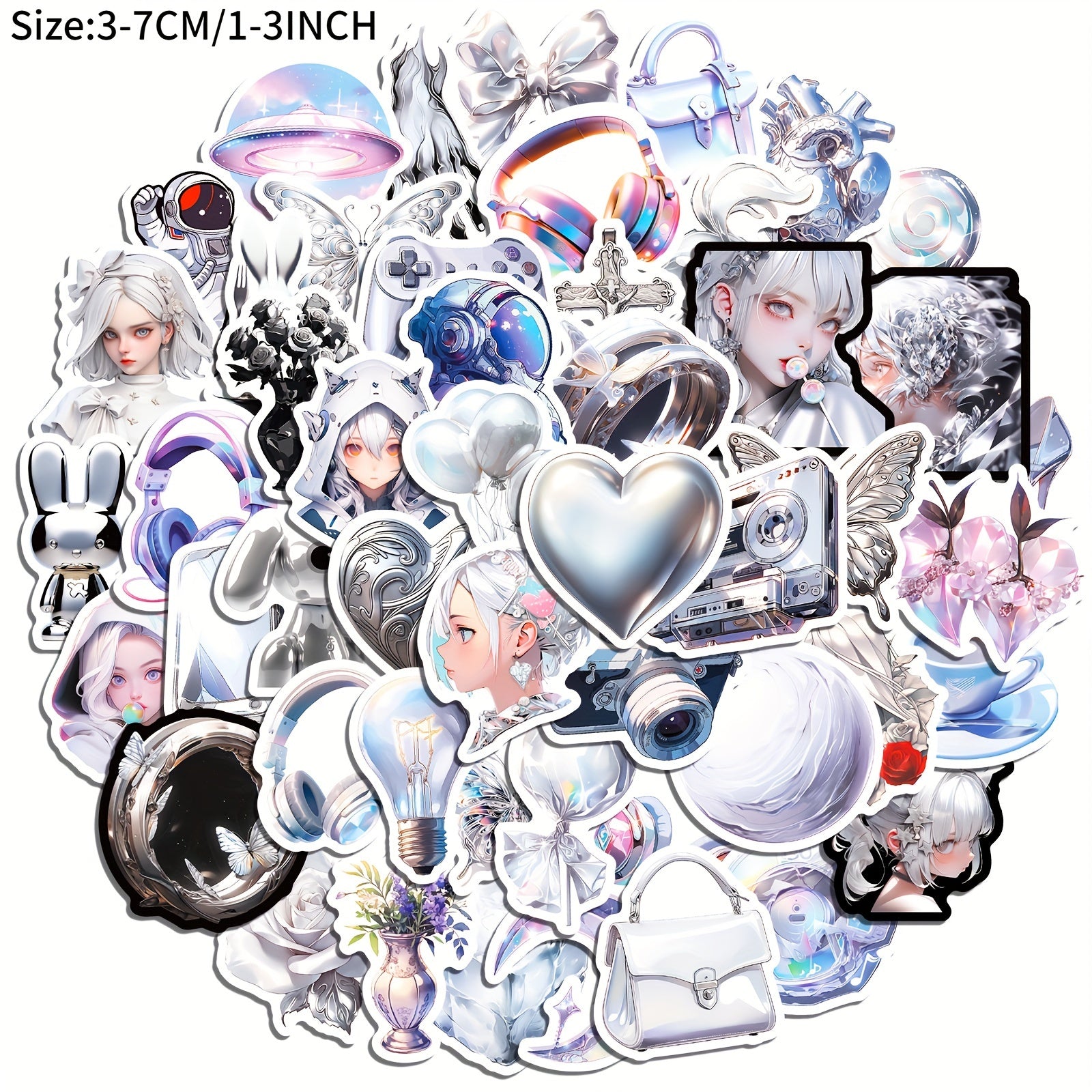 50pcs Silver Graffiti Stickers Waterproof DIY Sticker Pack