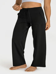 Women's Plus Size Tie Waist Wide Leg Yoga Pants With Pockets