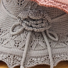 Gray Knitted Flower Sun Hat Hollow Breathable Foldable Bucket Hat UV Protection