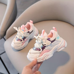 Girls' Striped Mesh Running Shoes - Lace Up - Ages 1-6