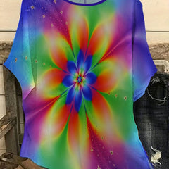 Floral Print Short Sleeve Round Neck T-shirt Plus Size Women's Casual Blouse
