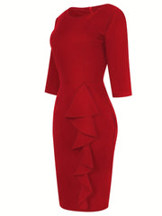 Half Sleeve Bridesmaid Dress Crew Neck Knee Length Dress For Party