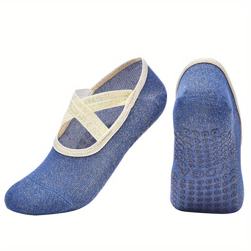 Cross Strap Yoga Socks Non Slip Fitness Grippers for Pilates Barre Ballet
