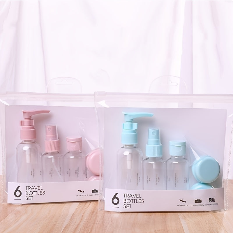 6Pcs Travel Bottles Set Mini Empty Plastic Pump Spray Squeeze Bottles