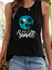 Tree Pattern Sports Vest Round Neck Sleeveless Top