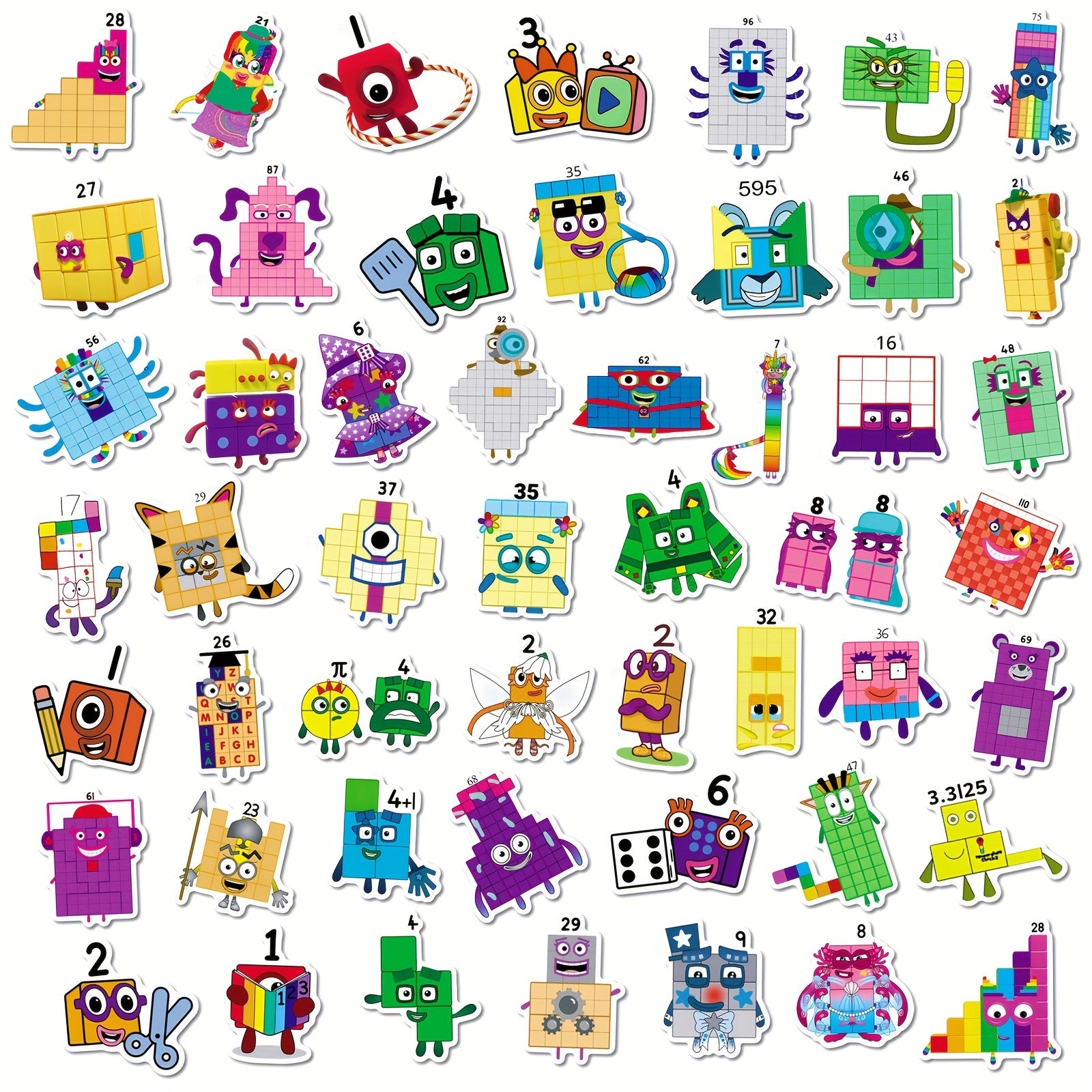 50pcs Children's Number Building Block Stickers Educational Toy Cartoon Stickers