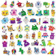 50pcs Children's Number Building Block Stickers Educational Toy Cartoon Stickers