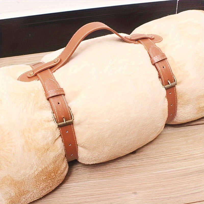 Adjustable PU Leather Picnic Mat Carrier Strap for Outdoor Camping
