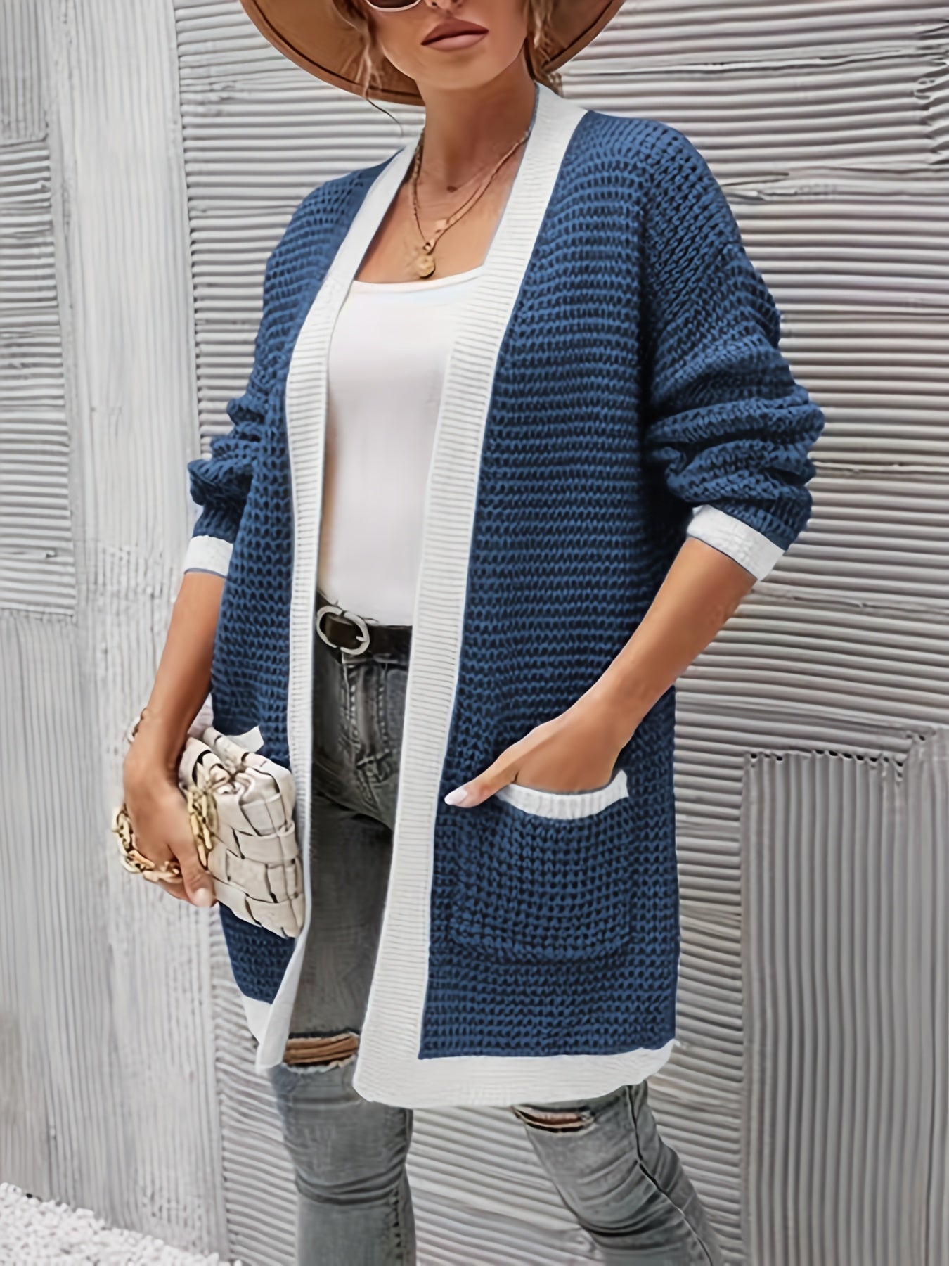 Colorblock Long Sleeve Open Front Cardigan
