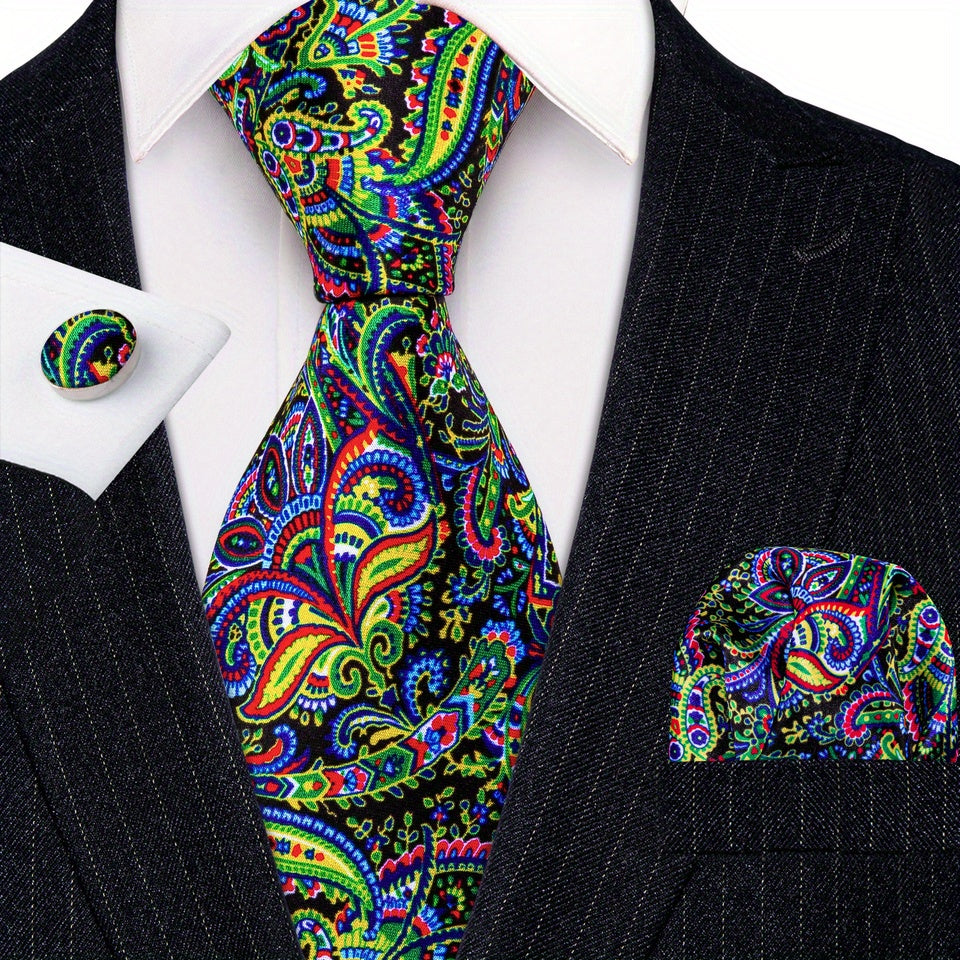 Men's Tie Jacquard Striped Necktie Set