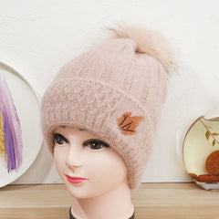 Women's Winter Beanie Hat With Pom Pom Velvet Knitted Hat