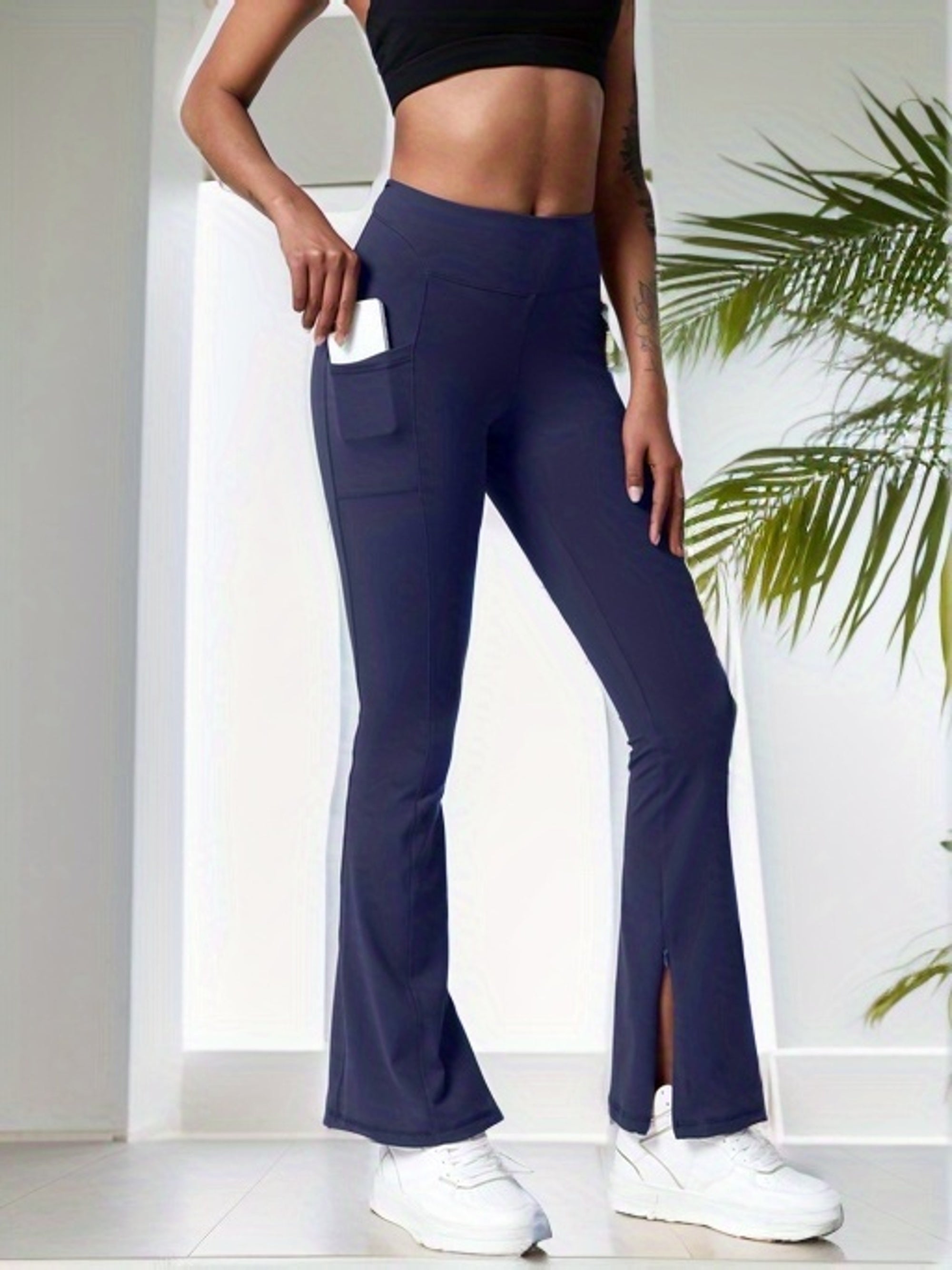 High Waist Flare Leg Yoga Pants with Pocket