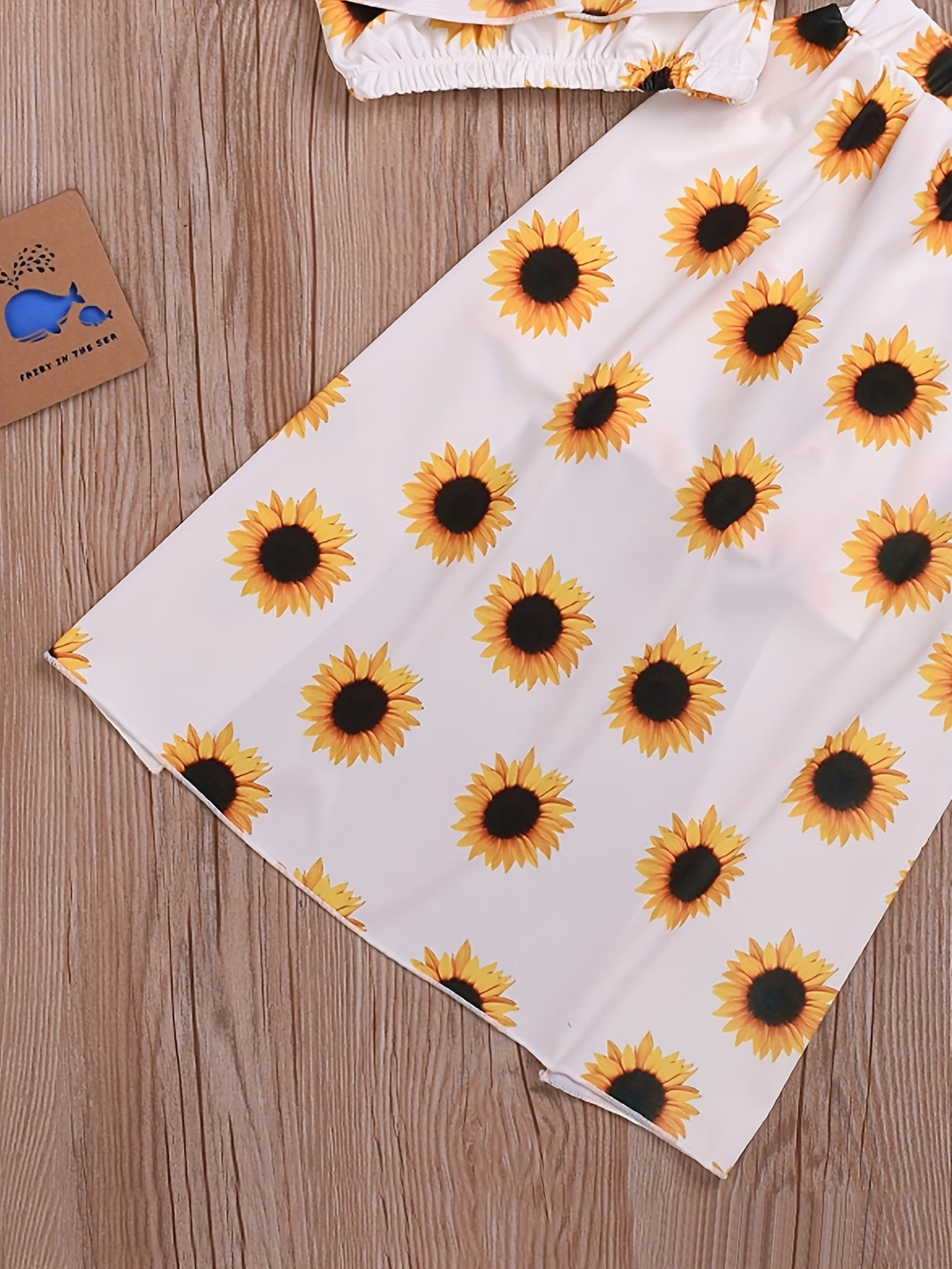 2pcs Toddler Girls Sunflower Suit Ruffle Crop Top & Irregular Skirt Set