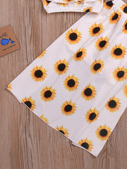 2pcs Toddler Girls Sunflower Suit Ruffle Crop Top & Irregular Skirt Set
