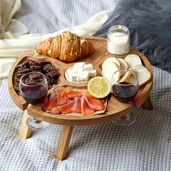 Wooden Folding Picnic Table Wine Glass Holder
