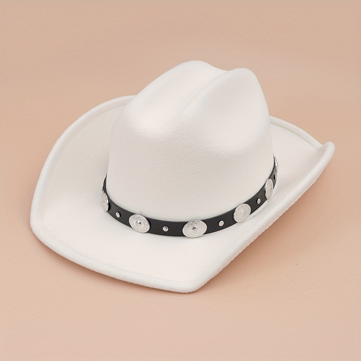 Oval Rivet Belt Cowboy Hat Western Solid Jazz Fedora Cap