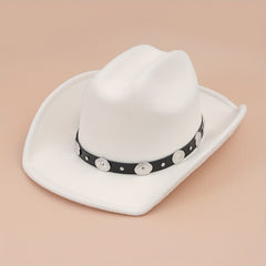 Oval Rivet Belt Cowboy Hat Western Solid Jazz Fedora Cap