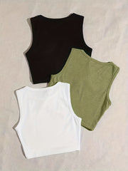 3-Piece Lounge Tops Crew Neck Tank Top Women's Loungewear