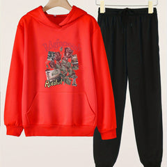 Girls Flowers Print Hoodie Sweatshirt & Solid Sweatpants Set