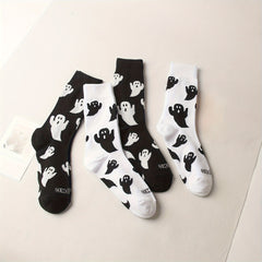 2 Pairs Cartoon Ghost Print Socks Cute Halloween Mid Tube Women's Stockings