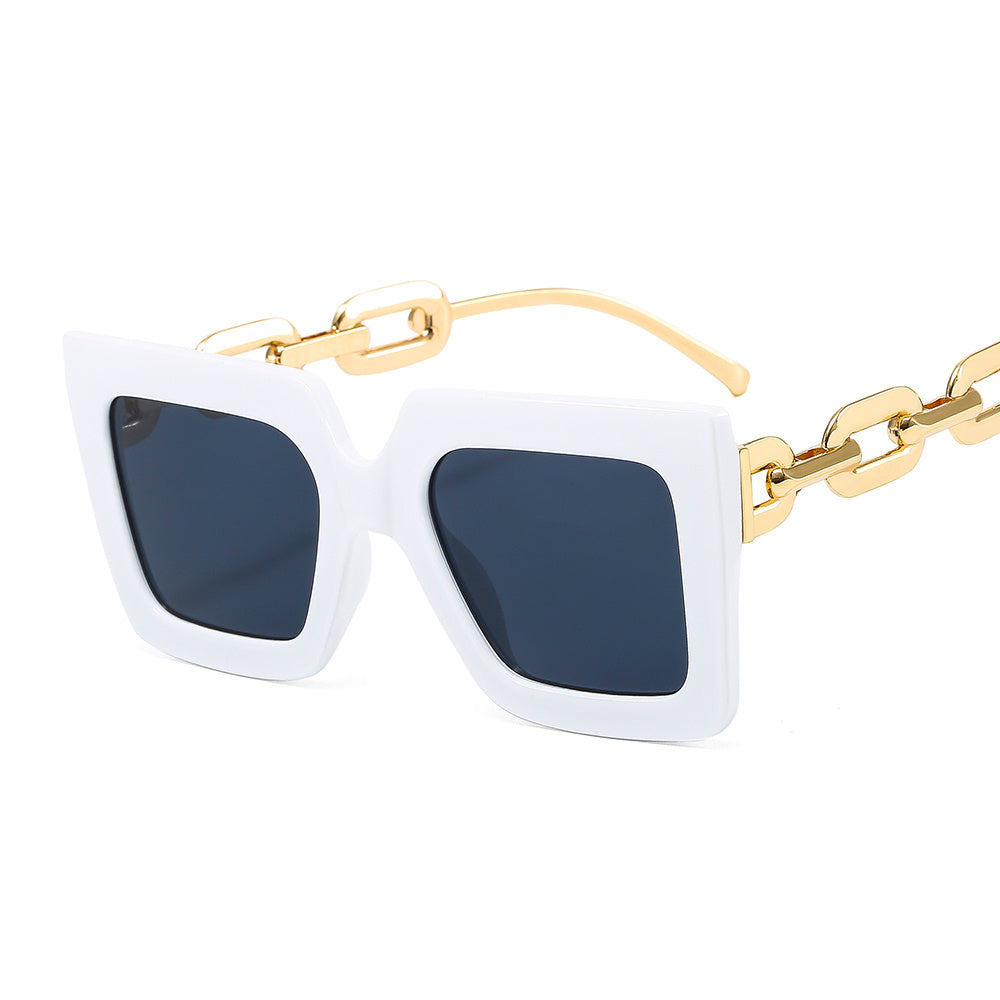 Oversized Square Sunglasses Metal Chain Temple UV Protection