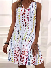 Women's Rose Print V Neck Stretch Tank Dress