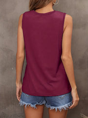 Plant Print Crew Neck Tank Top Summer Sleeveless Casual
