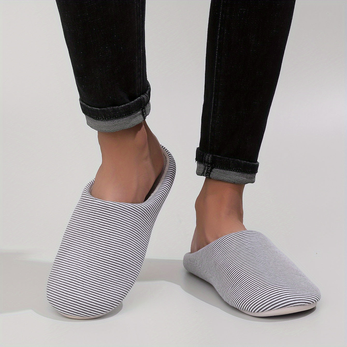 Cozy Striped House Slippers for Men Winter Shoes