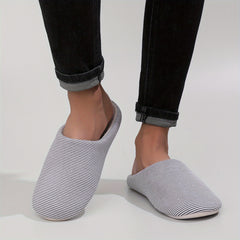 Cozy Striped House Slippers for Men Winter Shoes