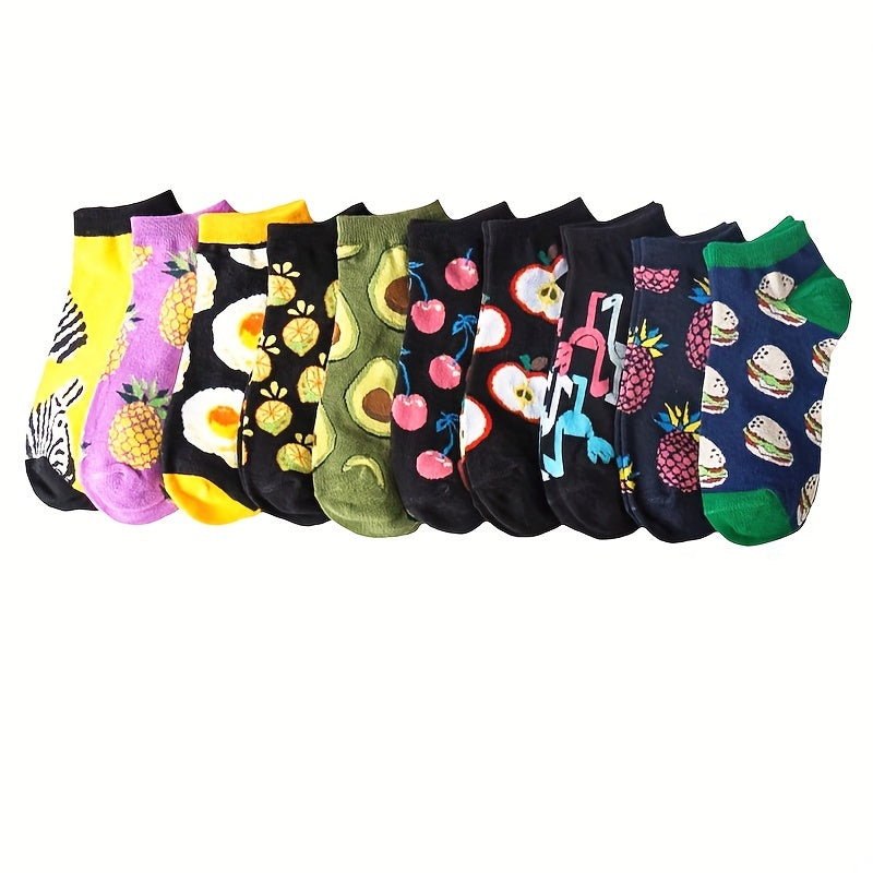 Fruit & Food Print Ankle Socks & Funny Low Cut Socks Women's Stockings