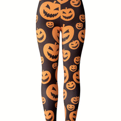 Halloween Pumpkin Print Yoga Leggings High Stretch Sports Tight Pants