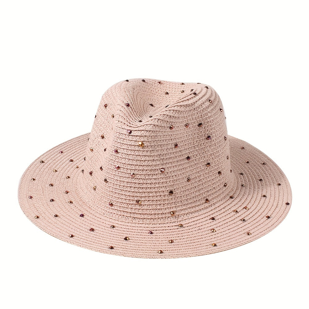 Pink Sun Hat Wide Brim Straw Jazz Hat French Style Summer Travel Beach Hats
