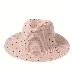 Pink Sun Hat Wide Brim Straw Jazz Hat French Style Summer Travel Beach Hats