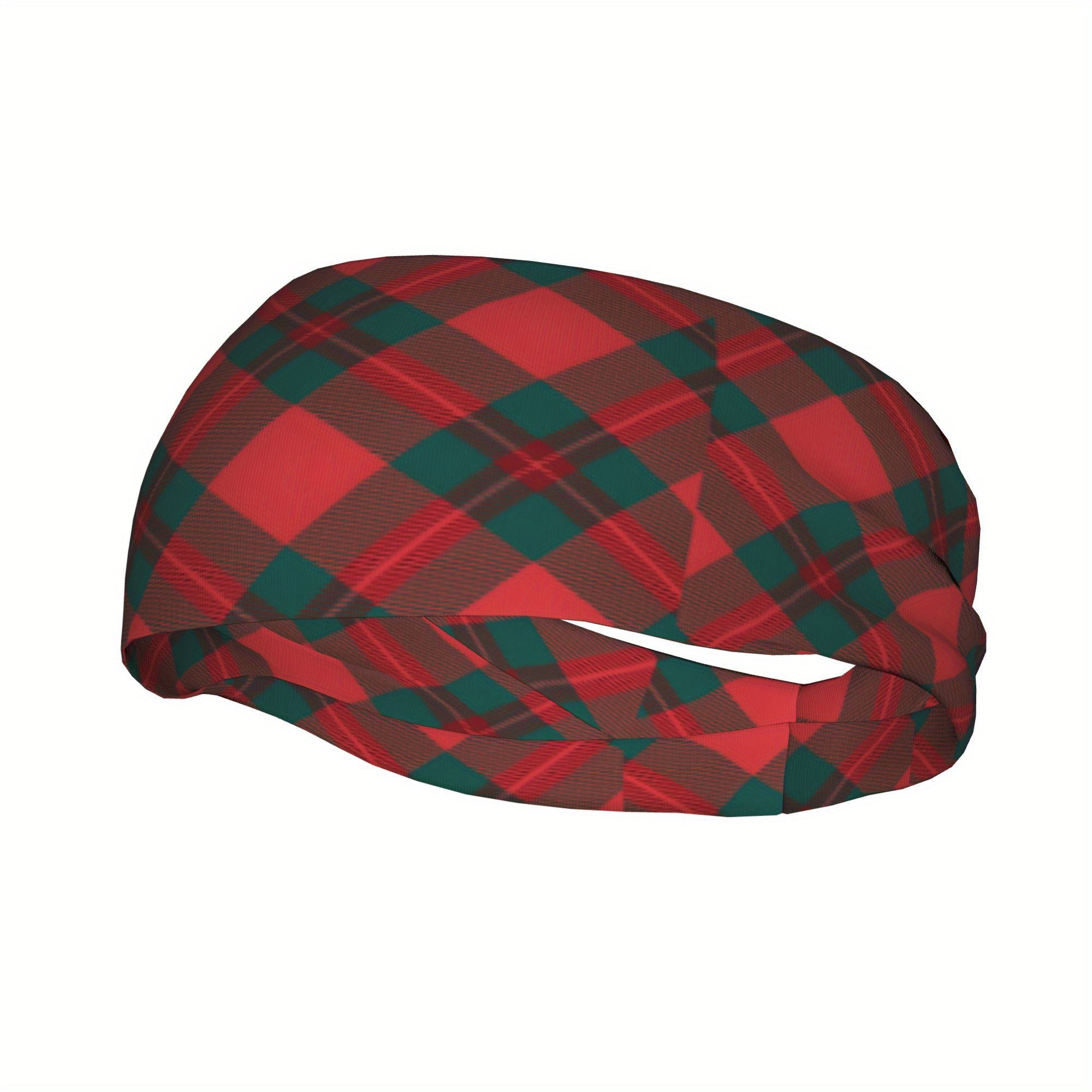 Vintage Plaid Headband Red Checkered Pattern Soft Fabric Adjustable Ear Loops
