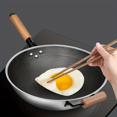 Non Stick Wok With Lid 34 01cm Stainless Steel Honeycomb Coating Deep Frying Pan