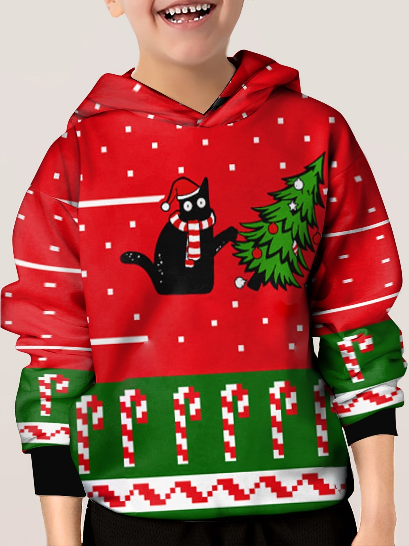 Halloween Cat Pattern Hoodie For Kids Long Sleeve Top