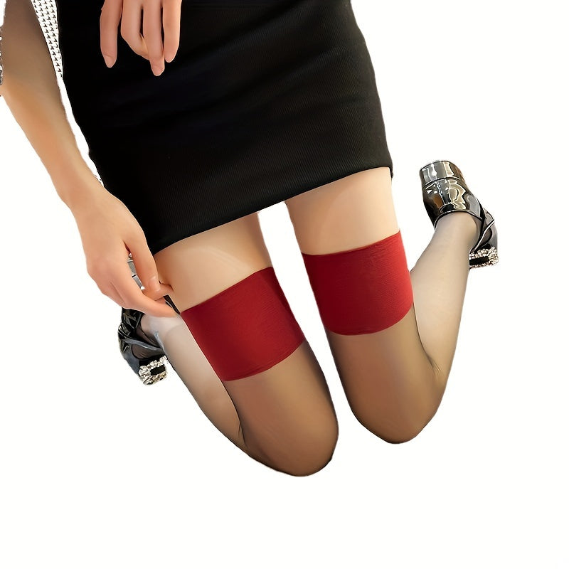 Colorblock Thigh High Stockings Sheer Mesh Over the Knee Socks