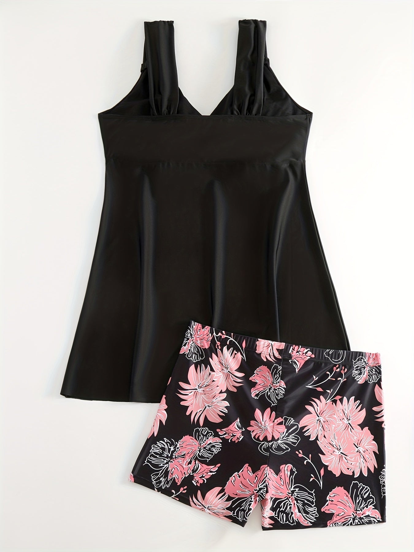 Modest Tankini Set Women's Plus Floral Print V Neck Swimsuit