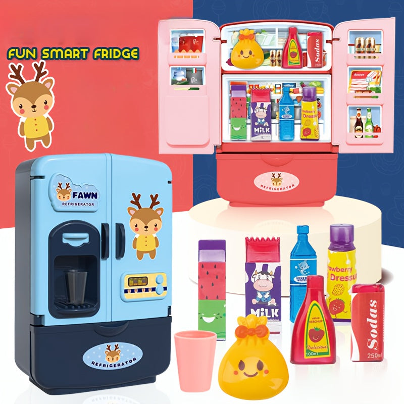 Kids Pretend Play Refrigerator Cabinet Toy Double Door Educational Fridge